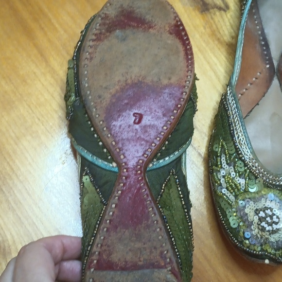 Embroidered Green Women's Flats India Size 7 Sequins - Picture 6 of 13